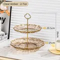 2-tier afternoon tea stand with coffee brown ripple glass plates and gold handle - 2-Tier / Transparent Coffee