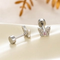 Silver butterfly earring with pink and clear zircons and secure screw back closure - Butterfly Style (A206-Single Piece)