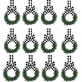 Set of 12 mini Christmas wreaths with pine needles, red berries, and plaid bows - Plaid Ribbon / Set of 12