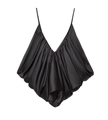 Elegant black silk satin pleated camisole top with deep V-neck and thin straps - XS / Black
