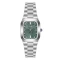 Montre carrée argentée élégante avec cadran vert soleil et index en cristaux - Boîtier Argenté Cadran Bleu