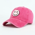Berretto da baseball in cotone lavato rosa per genitori e figli con patch sorridente - Adulto / Rosa Rosso