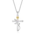 S925 silver cross necklace with golden rose and sparkling zircon gemstone variant - DY926 Rose Design / Two-tone Gold with 25 Cross Chain