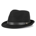 Classic black wool felt jazz hat featuring a leather band and a gold M metal logo - Black-Black Belt