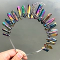Rainbow crystal quartz crown with moon and star charms on a silver metal headband - Multicolor Crystal + Silver Wire + Star & Moon