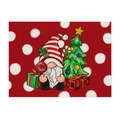 Christmas red gnome placemat with polka dots and holiday tree pattern - Candy Gnome