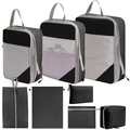 8-piece travel organizer set in black and grey with mesh packing cubes and shoe bag - 8-Piece Set / Black