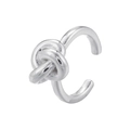 Detailed macro view of a polished silver knot ring with an adjustable open band design - VJ548 Platinum