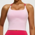 Camiseta deportiva de yoga rosa claro con tirantes rojo rosa y tejido elástico - S / Rojo Diamante Rosa
