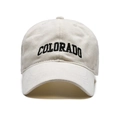 Vintage cream white baseball cap with black Colorado embroidery on soft brushed fabric - Snow Velvet Cotton Beige