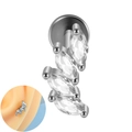 Piercing labret incurvé en acier argenté avec zircons marquise et base plate pour l'oreille - 1.2x8mm / Acier - 4 Zirconiums Marquise Courbé