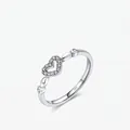Elegante anello in argento sterling S925 con cuore traforato e cristalli scintillanti - Taglia US 5 / Argento