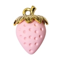 Pink strawberry fruit pendant charm with gold leaf detail for DIY jewelry making - Soft Touch Pink
