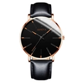 Reloj de cuarzo Geneva minimalista con correa de cuero negro y caja de oro rosa - Caja Oro Rosa Esfera Negra Aguja Oro Rosa Correa Cuero Negra