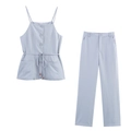 Dames tweedelige set met een stofblauwe hemdtop en een bijpassende broek met rechte pijpen - XS / Lichtblauw