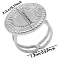 Detailed view of adjustable silver coin ring with radial grooves and dimensions - Coin Medal Style