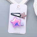 Glittering star-shaped hair clips in pink and iridescent purple colors for girls - Iridescent Purple Black Set
