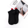 Women's low-cut cotton socks in black with red contrast heel and ankle heart accent - Black Red