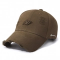 Cappellino vintage marrone scuro in cotone con dettagli strappati e ricamo Nagara laterale - Regolabile / Verde Militare