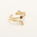 Adjustable gold plated stainless steel ring featuring tiger eye stone and beaded texture - RA03-8/Gold Tiger Eye/Multi-layer Beaded Hammered