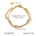 Detail view of gold layered snake chain bracelet with size specs and weight info - Multi-layer Round Bead Bracelet (HC-B20393)