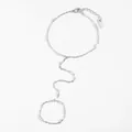 Polished silver stainless steel hand back chain with finger ring and dainty bar beads - Round Tube Bar Style (PB038) / Silver