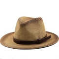 Cappello di paglia classico sfumato marrone con fascia in pelle goffrata per spiaggia e sole - M (56-58cm) / Sfumatura Marrone Cuoio (05)