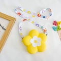 Yellow camellia silicone crossbody bag for girls with floral printed shoulder strap - Yellow