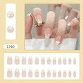 Short ballet press-on nails with white pearls, glitter hearts, and French cream finish - Custard Pearl Style (Z760)