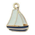 Ciondolo a barca a vela dorato con smalto blu e bianco per creazioni di gioielli - 1 Pezzo Barca a Vela (18x15mm)