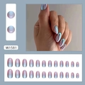 Pink and blue gradient press-on nails with iridescent laser pearl finish 24pcs set - Blue and Pink Gradient Style (W1581)