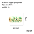 Detail view of gold-plated copper evil eye charm with dimensions and material specs - P02458-Green Enamel Eye Bead