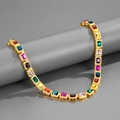 Iced out colorful cubic zirconia Cuban link necklace with gold plating and emerald-cut stones - 20 inch Necklace (50cm) / Gold Multicolor