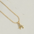Gouden ketting met vogel hanger op een tak en sprankelende witte zirkonia steentjes - Staande Vogel