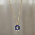 Blauwe emaille kompas ster ketting in 18K verguld titanium staal voor dames - Blauw Emaille Kompas Stijl