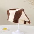 Detalle de boina de punto para bebé con rayas marrones y beige en lana gruesa - 8 meses-2 años / Marrón