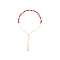 Adjustable gold bracelet with red crystals featuring a convenient slide fastener closure - Red