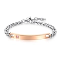 Rose gold plate and silver Cuban link bracelet with a pink gem and lobster clasp - Smooth Rose Gold Women's Style