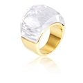 Modern 18k gold plated wide band ring with a large faceted clear crystal top - Clear/Gold (KR25837-K)