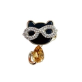Detail of vintage cat brooch with rhinestone mask and amber teardrop crystal pendant - Black Cat with Amber Crystal