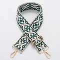 Adjustable geometric woven bag strap in green and white with gold metal clips - Style 207 - Gold Hardware