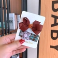 Brown bow hair clip and blue plaid clip with purple knit flower for girls - Brown