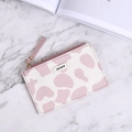 Pink cow print slim wallet with zipper closure and cute milk label detail - Cow Pink