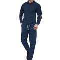 Conjunto de dos piezas de pana azul marino para hombre con polo de manga larga y pantalón - S / Azul marino