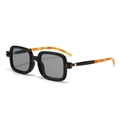 Retro square sunglasses with black frame and orange tortoiseshell patterned temples - C1-Glossy Black Pattern Leg-Black Grey Lens