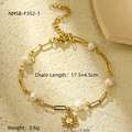 Gold-plated stainless steel sunflower chain bracelet with pearls and heart pendant - Gold-Pearl Paperclip Chain Sun Pendant