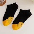 Cartoon duck low-cut socks in black with yellow duck pattern on white background - Boat Socks-Black