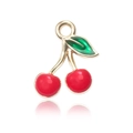 Polished cherry fruit pendant in gold-plated alloy with red and green enamel coating - Red Cherry