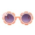 Kids orange peach flower sunglasses with pearls and Happy Birthday text decoration - Orange Frame Double Gray Lens