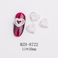 Detailed 11x10mm heart nail art charm with silver alloy pearls and crystal rhinestones - Silver Heart Hollow Pearl Rhinestone Style(8722)